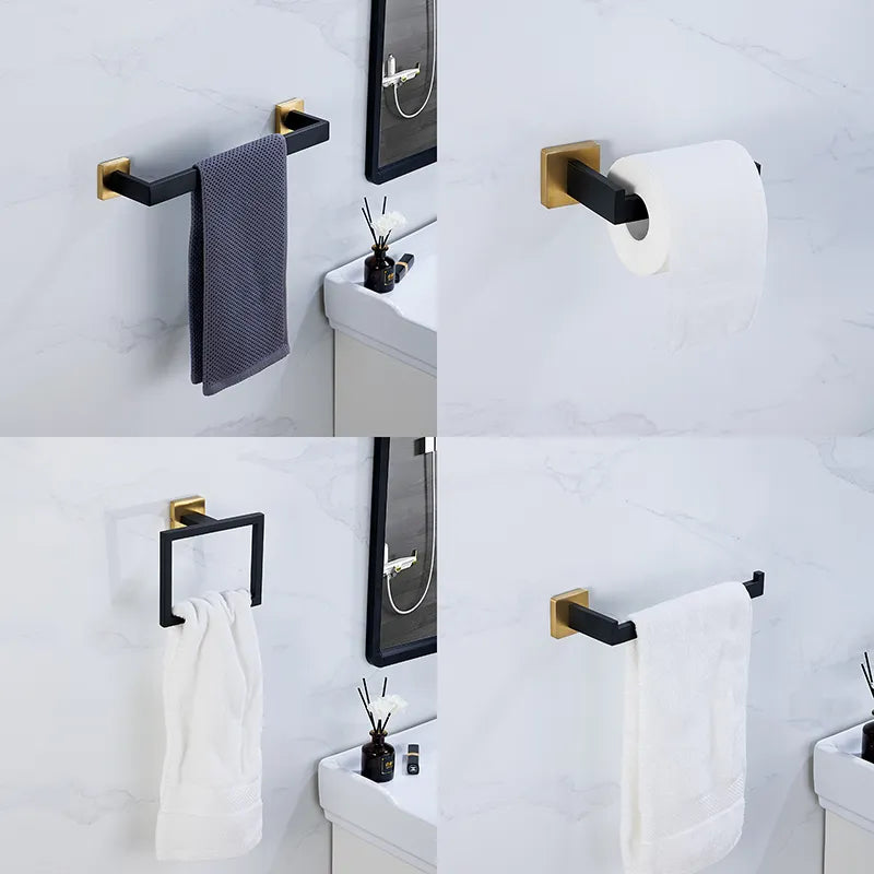 Kit de estante de baño de oro negro soporte de papel higiénico